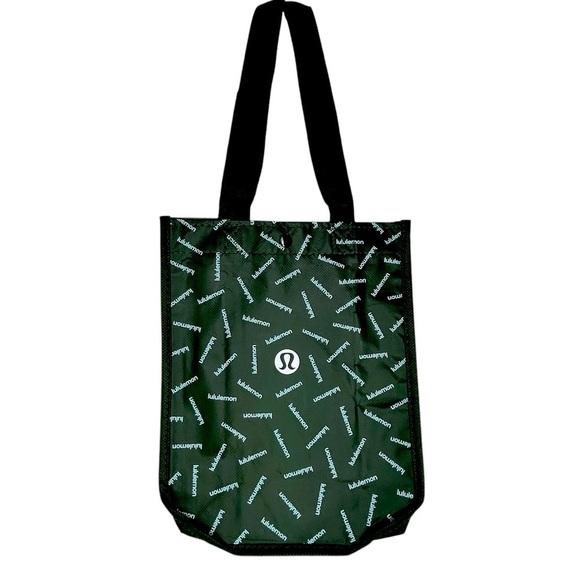 LULULEMON ATHLETICA Reusable Shopping Tote bag Dark Green White Logo Like new - Picture 3 of 6